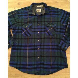 Vintage Men’s Saugatuck Dry Goods Plaid Flannel Shirt XLT Tall Acrylic Blue